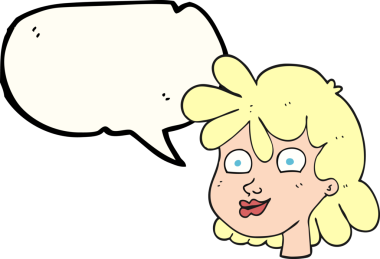 Bir insan tarafından çizilmiş serbest konuşma balonu kadın yüzü.