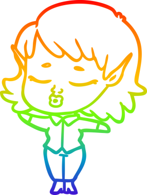 Gökkuşağı gradyan çizgisi bir insan tarafından çizilmiş güzel bir elf kızı çizimi