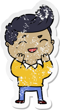 Bir insan tarafından çizilmiş gülen karikatür adamın sıkıntılı çıkartması.