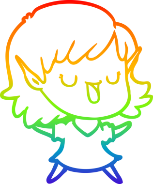 Gökkuşağı gradyan çizgi çizimi bir insan tarafından çizilmiş bir elf kızı