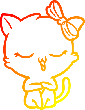 Bir insan tarafından kafasında yay olan çizgi film kedisinin sıcak çizgi çizimi