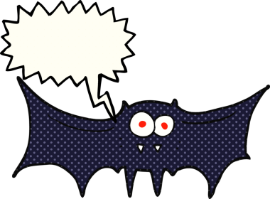 Bir insan tarafından çizilmiş serbest çizilmiş çizgi roman konuşma balonu vampir yarasa resmi.