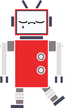 Bir insan tarafından çizilmiş düz renkli bir robot karikatürü