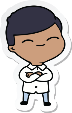 Bir insan tarafından çizilmiş gülümseyen bir çocuğun çıkartması.