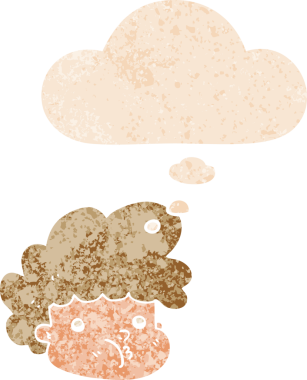 Düşünce baloncuğu ve grunge 'daki çizgi film çocuğu bir insan tarafından çizilmiş dertli retro tarzı.