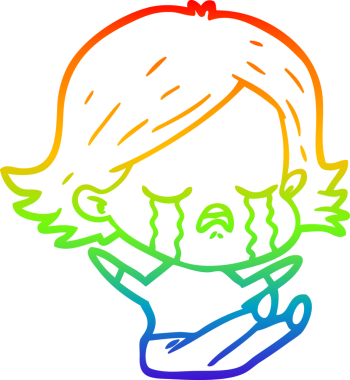 Gökkuşağı gradyan çizimi bir insan tarafından çizilmiş ağlayan bir çizgi kız çizimi