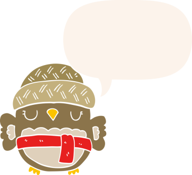 Bir insan tarafından çizilmiş konuşma baloncuğu ile şapkalı sevimli bir baykuş.