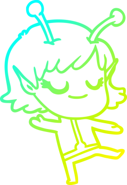 Bir insan tarafından çizilmiş gülümseyen uzaylı kız çizgi filmi.