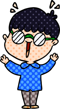 Bir insan tarafından çizilmiş gözlük takan çizgi film çocuğu.