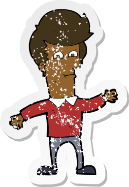 Bir insan tarafından çizilmiş bir çizgi film karakterinin gerilimli çıkartması.