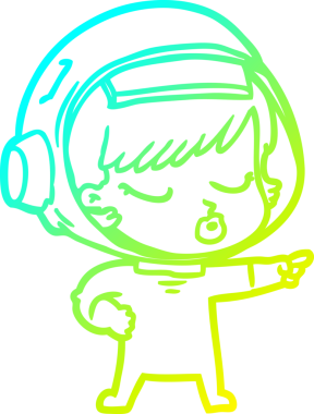 Bir çizgi film karakteri çizen soğuk gradyan güzel astronot kız bir insan tarafından çizilmiş.