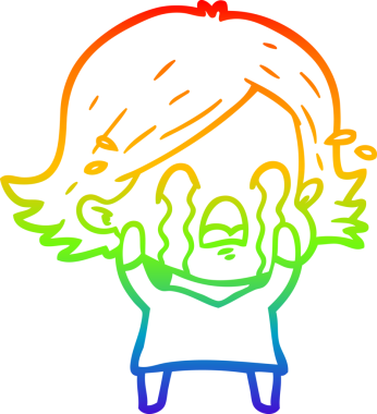 Gökkuşağı gradyan çizimi bir insan tarafından çizilmiş ağlayan bir çizgi kadın çizimi