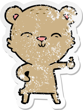 Bir insan tarafından çizilmiş mutlu çizgi film ayısının sıkıntılı çıkartması.