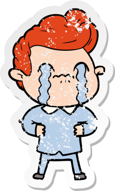 Bir insan tarafından çizilmiş ağlayan bir karikatürcünün sıkıntılı çıkartması.