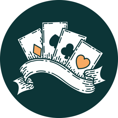 Bir insan tarafından çizilmiş kartların ve pankartın ikonik dövme şekli