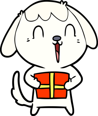 Bir insan tarafından çizilmiş Noel hediyesi olan sevimli bir çizgi film köpeği.