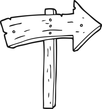 Bir insan tarafından çizilmiş serbest çizim siyah beyaz çizgi film ahşap yönlü ok