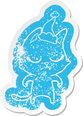 Sakin çizgi film Noel Baba şapkası takan bir kedinin insan tarafından çizilmiş sıkıntılı çıkartması.