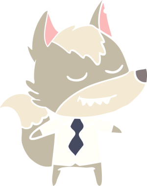 Düz renkli çizgi film patronu kurt bir insan tarafından çizilmiş.