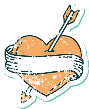 Bir insan tarafından çizilmiş ok kalp ve pankartın sembolik dövmeli görüntüsü