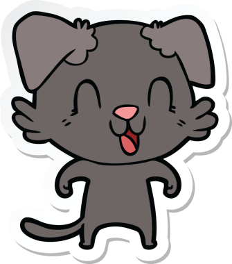 Bir insan tarafından çizilmiş gülen bir köpeğin çıkartması.