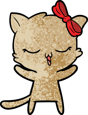 Bir insan tarafından çizilmiş kafasında yay olan çizgi film kedisi.