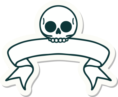 Bir insan tarafından çizilmiş kafatasının pankartıyla dövme stili etiketi