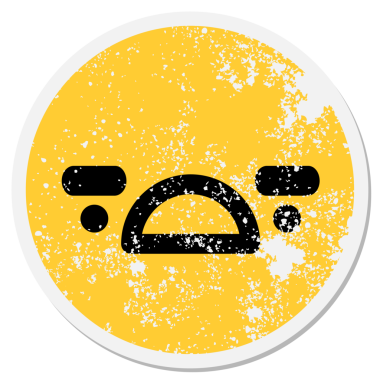 Bir insan tarafından çizilmiş hoşnutsuz yüz dairesel etiketi.