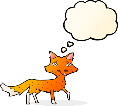 Bir insan tarafından çizilmiş düşünce baloncuklu küçük tilki.