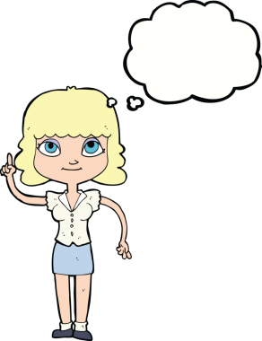 Bir insan tarafından çizilmiş düşünce baloncuğu fikri olan karikatür kadın.