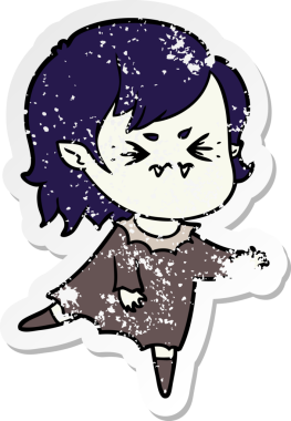 Bir insan tarafından çizilmiş rahatsız bir vampir kızın sıkıntılı çıkartması.