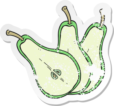 Bir insan tarafından çizilmiş karikatür dilimlenmiş armudun gerilimli yapıştırması.