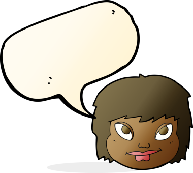 Bir insan tarafından çizilmiş konuşma baloncuğu olan bir kadın yüzü.