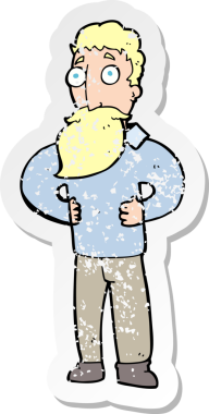 Bir insan tarafından çizilmiş sakallı bir karikatürcünün retro sıkıntılı çıkartması.