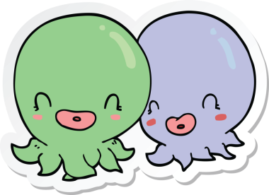 Bir insan tarafından çizilmiş iki çizgi film ahtapotunun çıkartması.