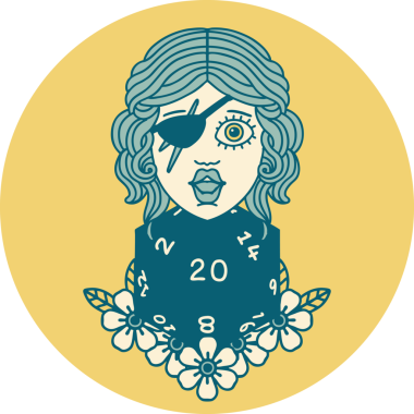 Retro Dövme Tarzı İnsan Rogue Bir insan tarafından çizilmiş 20 zar ile