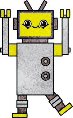 Bir insan tarafından çizilmiş bir robotun retro grunge dokusu