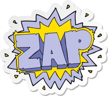 Bir insan tarafından çizilmiş karikatür zap patlaması etiketi.