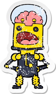 Bir insan tarafından çizilmiş karikatür robotunun sıkıntılı çıkartması.