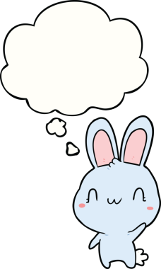 Bir insan tarafından çizilmiş düşünce baloncuğuyla sallanan çizgi film tavşanı