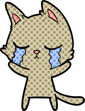 Bir insan tarafından çizilmiş ağlayan çizgi film kedisi.