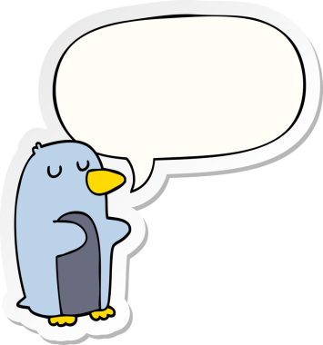 Bir insan tarafından çizilmiş konuşma balonu çıkartmalı penguen çizgi filmi.