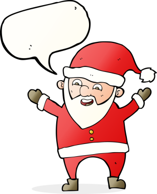 Bir insan tarafından çizilmiş konuşma balonlu Noel Baba çizgi filmi.