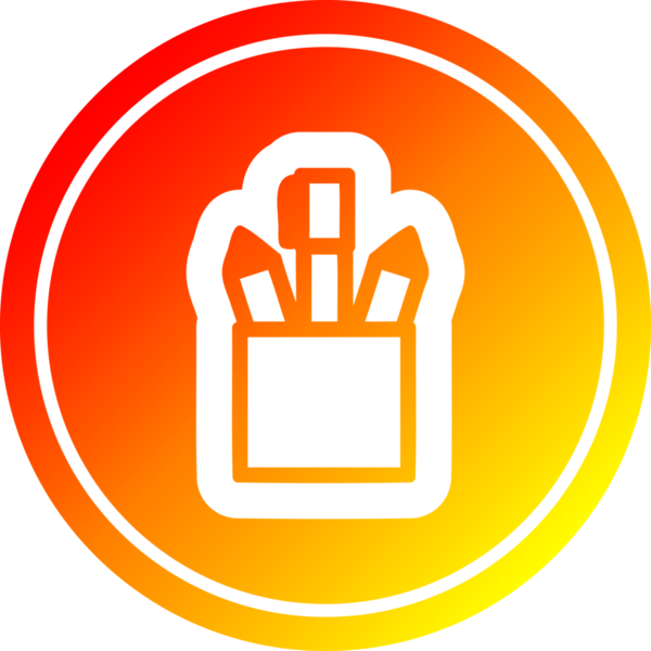 Bir insan tarafından çizilmiş sıcak gradyan çizgili kalem kabı dairesel simgesi