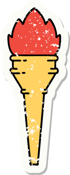 Bir insan tarafından çizilmiş, geleneksel bir meşale stili, sıkıntılı etiket dövmesi