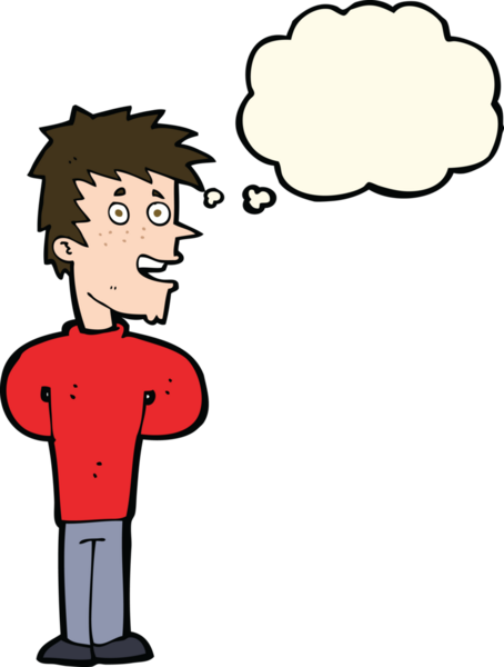 Bir insan tarafından çizilmiş düşünce balonlu mutlu adam çizgi filmi.