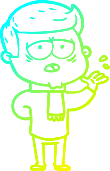 Bir insan tarafından çizilmiş, yorgun bir adamın soğuk çizgi çizimi.