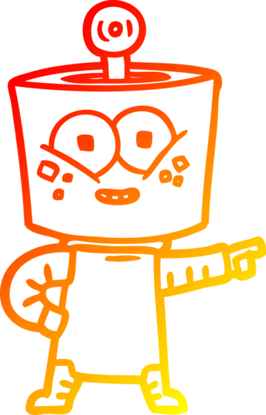 Bir insan tarafından çizilen mutlu çizgi film robotunun çizimi.