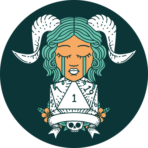 Bir insan tarafından çizilmiş doğal 1 D20 Dice ile ağlayan bağlayıcı yüzün simgesi