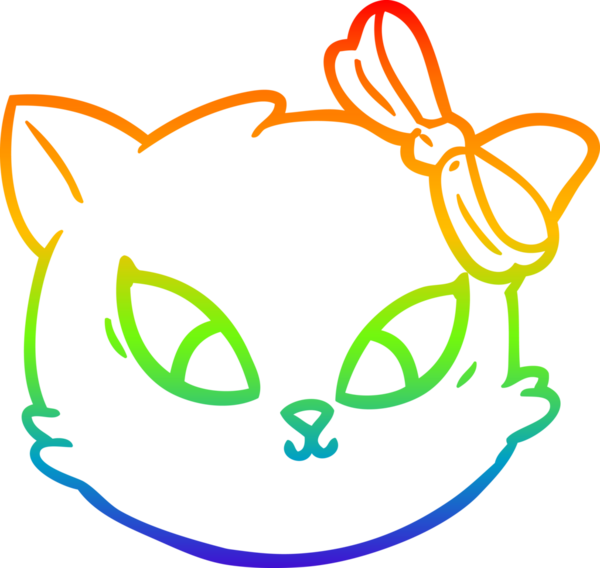 Gökkuşağı gradyan çizimi. Bir insan tarafından çizilmiş şirin bir çizgi film kedisi.
